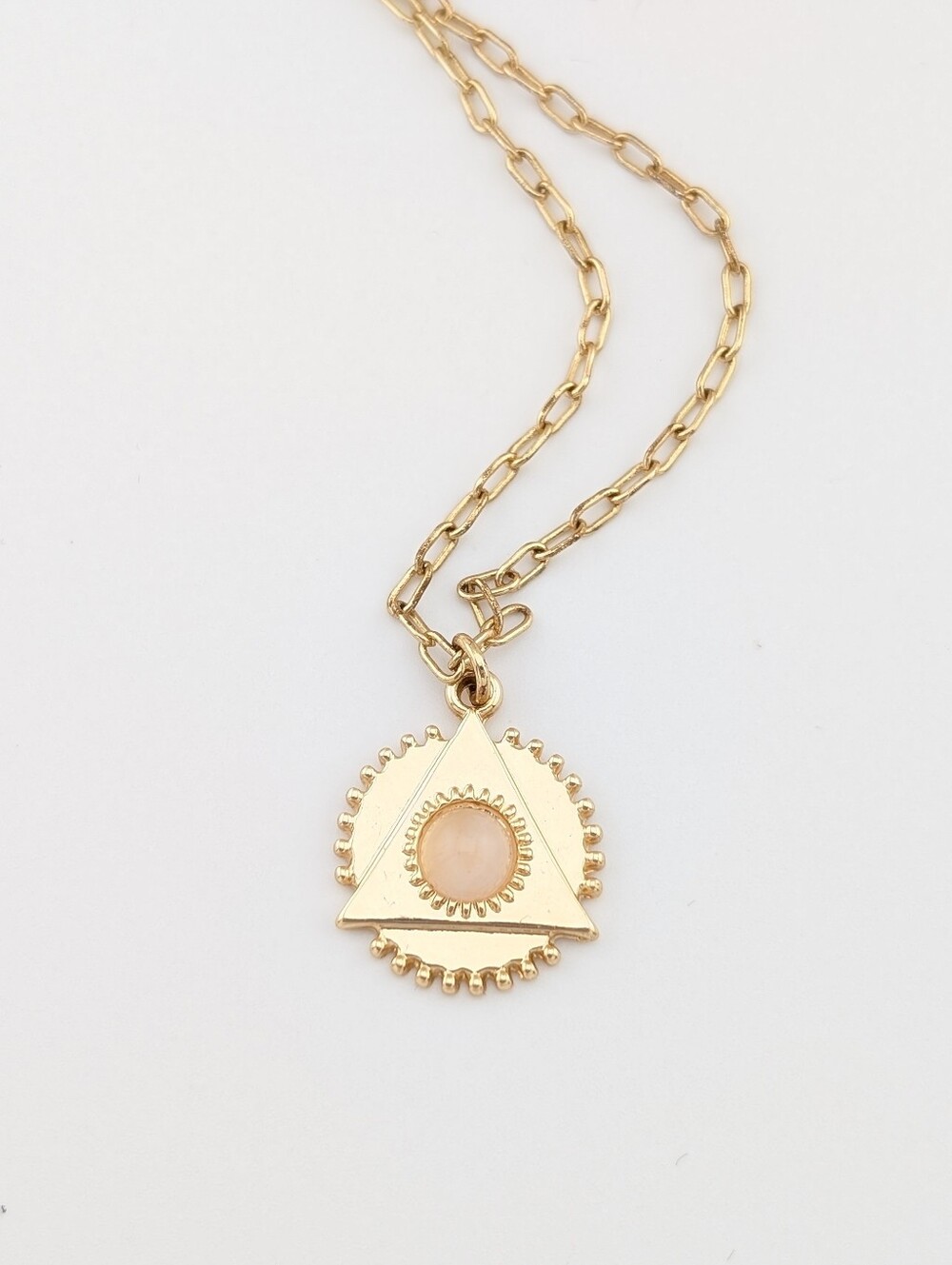 Boho Pink Gemstone Gold Pendant Paperclip Chain Necklace
